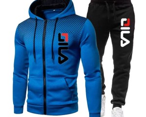 Mens Tracksuits+Sweatpants Two Pieces Suits 2023 Winter Print Zipper Hooded Sweatshirt Casual Fitness Jogging Sports Pants Sets