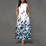 New Spring/Summer Casual Sleeveless Long Dress Women's V-Neck Printed Dresses Swing Bohemian Retro Dresses  A-LINE