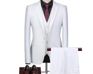 Basic Style Men's Casual Solid Color 3 Pieces Suits Male One / Two Button Blazers Jacker Coat Trousers Pants Vest Waistcoat