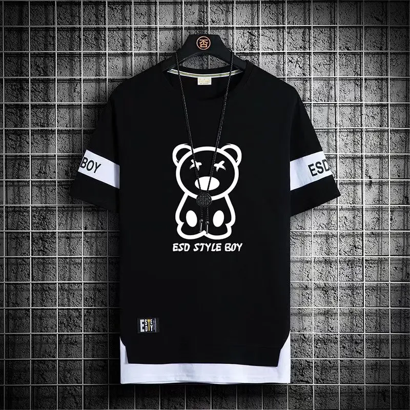 T-shirt for Men Short Sleeves Male T Shirts Korean Style Streetwear Print Harajuku Oversize T Shirt Casual Clothing Sleeve Tops - Image 3