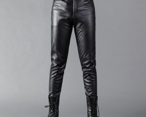 Thoshine Brand Men Leather Pants Skinny Fit Elastic Style Fashion PU Leather Trousers Motorcycle Pants Thin Streetwear
