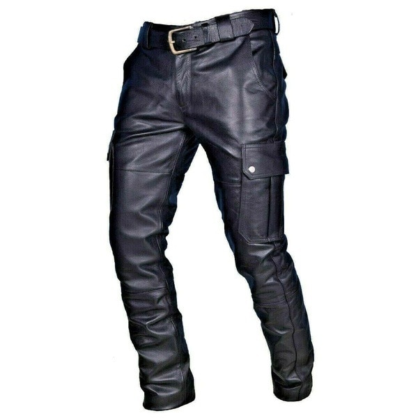 Thoshine Brand Men Leather Pants Superior Quality Elastic Male Fashion Motorcycle Faux Leather Trousers Rock Streetwear Pockets - Image 3