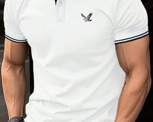Regular Men's Solid Color Short Sleeved Polo Shirt with Eagle Design Summer New Product Simple and Casual Men's Top
