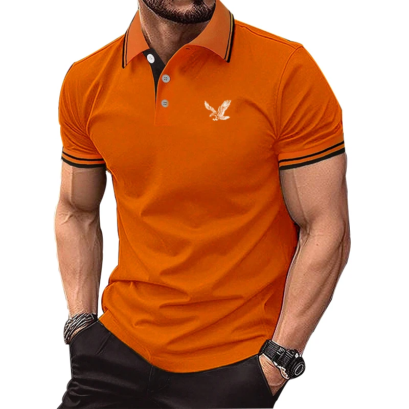 Regular Men's Solid Color Short Sleeved Polo Shirt with Eagle Design Summer New Product Simple and Casual Men's Top - Image 4