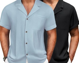 Men's Casual Short Sleeve Shirts Summer Lapel Button-down Solid Color Shirts Male Beach Vacation Shirt Men Tops Streetwear