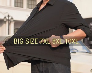Summer Men Shirt Elasticity Long Sleeve Oversize 6XL 7XL 8XL 10XL Plus Size Formal Traceless Black White Designer High Quality