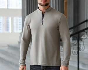 2025 New Men's Casual Fashion Zipper Solid Color Long Sleeved Polo Shirt Stand Up Collar Versatile Comfortable Top