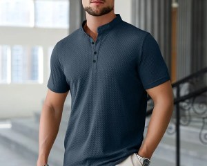 New Men's Business Casual Short Sleeved Bone Flower Solid Color POLO Shirt Fashion Breathable Comfortable Summer Versatile Top