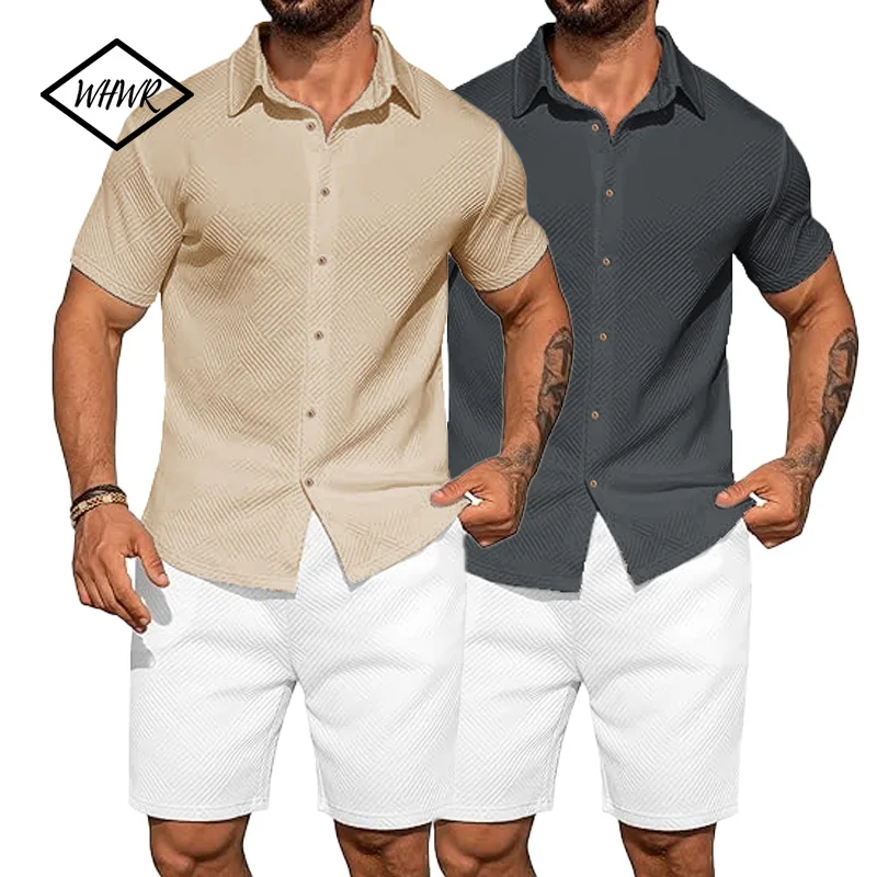 Men's Solid Color Cotton Linen Short Sleeve Shirts Vacation Beach Summer Tops Turn-down Collar Casual Lightweight Button Shirts