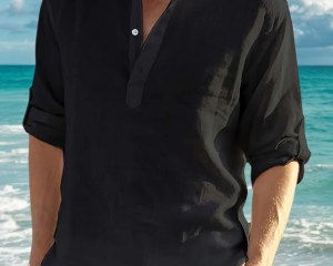 Men's Casual Short Sleeve Shirts Leisure Street Wear Lapel Button-down Solid Color Shirts for Men Vintage Vacation Blouse