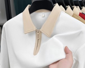 Fashion personalized half zipper men's short sleeve polo shirt summer new simple solid color youth high-end casual lapel T-shirt