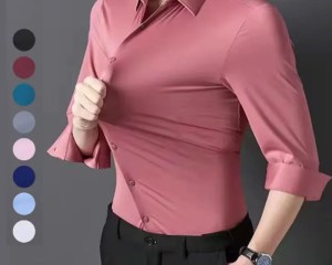 Men's Short sleeve summertime shirt High elastic and traceless cotta new long-sleeved slim spandex non-ironing business leisure