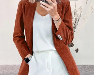 Autumn and Winter Women's S-3XL Jacket New Corduroy Cardigan Temperament Solid Color Casual Professional Small Suit Jacket