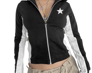 New Fashion Women Spring Autumn Casual Coat Long Sleeve Lapel Star Print Zipper Outerwear With Pockets Hot Sale S M L