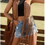 Bohemian Tassel Sleeveless Vest Womens Split Jacket Fashion Outerwear Crew Neck Tank Top From Mainland China Boho Style S-2XL