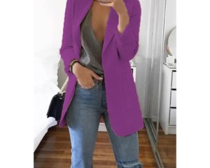 Autumn And Winter Women's Fashion Solid Color Polo Neck Slim Fit Coat Elegant Women's Long Sleeve Pocket Casual Suit Coat S-3XL