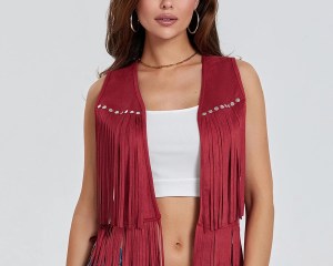 New Women Hippie Waistcoat Vest Lightweight Solid Color Open Front Sleeveless Jacket With Tassel For Streetwear Outerwear S-2XL