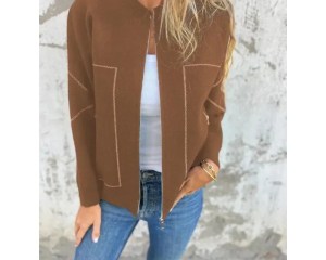 Fashion Solid Zipper Women‘s Jacket Casual Loose O-neck Long Sleeve Pockets Coats Female 2024 Autumn Winter Harajuku Outerwears