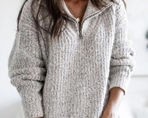 2025 Autumn and Winter Zipper Pullover Long Sleeved Knitted Sweater Jacket for Women