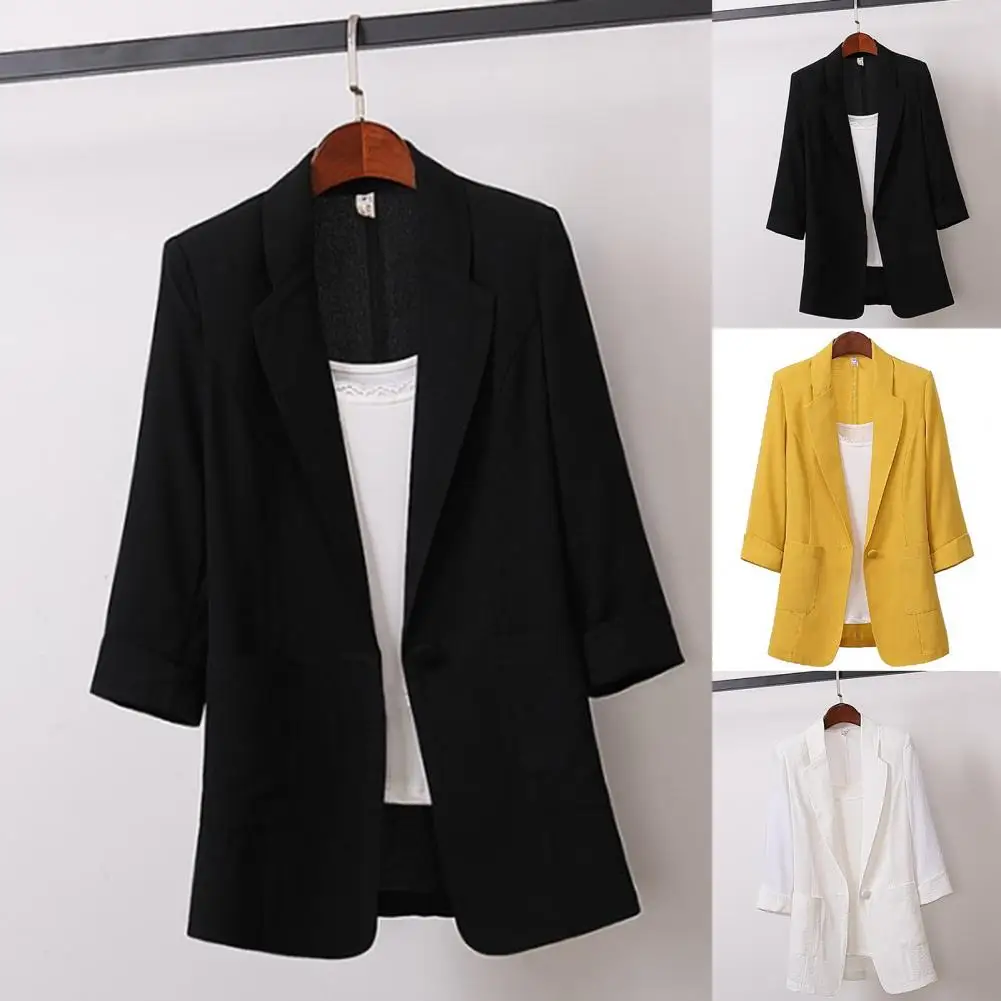 Suit Basic Cotton Linen Three Quarter Single Button Women s Jacket Summer 2023 Korean Fashion Casual Short Jackets Coat