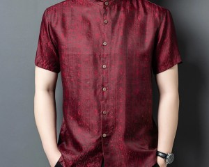 Striped Print Red Shirts For Men Silk Viscose Luxury Short Sleeve Summer Quality Soft Comfortable Loose Casual Camisas De Hombre