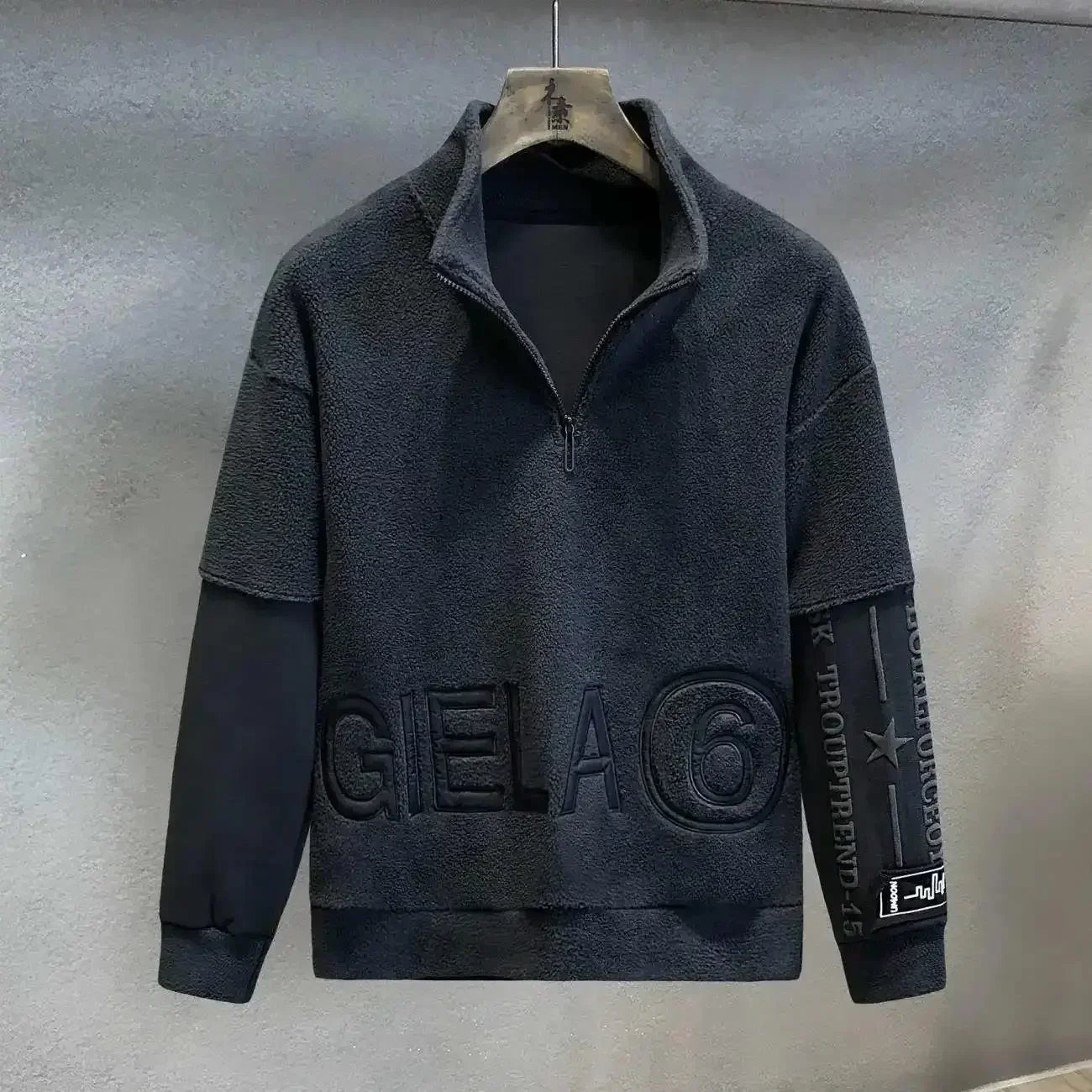 Male Clothes Fleeced Pullover Sweatshirt For Men Half Zip Embroidered Hoodieless Top 2025 New In Low Price Offers Sweat Shirt