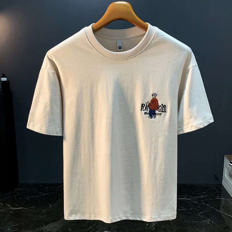 Embroidered printed short sleeved T-shirt for men's summer new style, loose and versatile, casual and breathable men's top