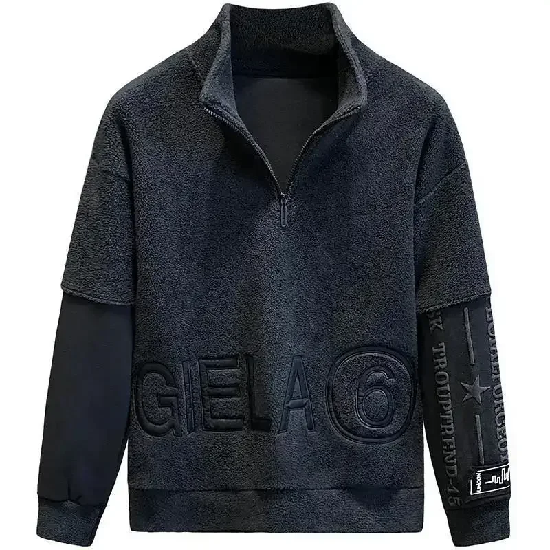 Male Clothes Fleeced Pullover Sweatshirt For Men Half Zip Embroidered Hoodieless Top 2025 New In Low Price Offers Sweat Shirt - Image 6