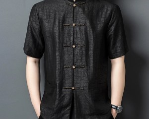 Frog Stand Collar Silk Shirts For Men Chinese Style Tang Costume Summer Quality Gambiered Canton Gauze Loose Crack Chemise Homme