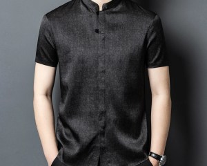 HT3097 High-End Silk Gentleman Shirts For Men Crack Stand Collar Summer Quality Coolness Lightweight Chinese Style Chemise Homme