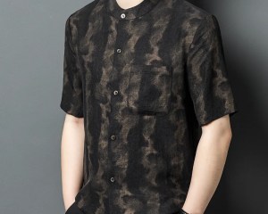 High Quality Real Silk Men's Gambiered Guangdong Shirt Summer Thin Loose Casual Dad Wear Fashion