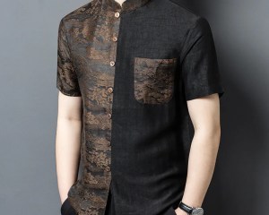 Real Silk Men's Heavy Crack Xiangyun Yarn Elderly Suit Gambiered Canton Gauze New Chinese Style Thin Short Sleeve Top