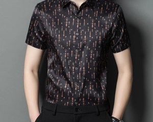 HT6702 All Match Print Silk Shirts For Men Short Sleeve Coolness Summer High Quality Soft Comfortable Anti-Wrinkle Chemise Homme