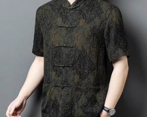 Real Silk Men's Summer Gambiered Guangdong Short-Sleeved Suit Shirt Middle-Aged Loose Casual Dad Men