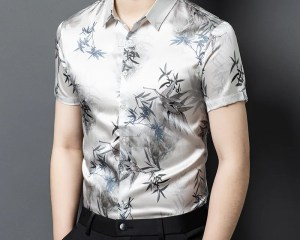 High Quality Real Silk Men's Summer Short Sleeve Shirt Youth Business Casual Jacquard All-Match Half Flower Fashion Wear
