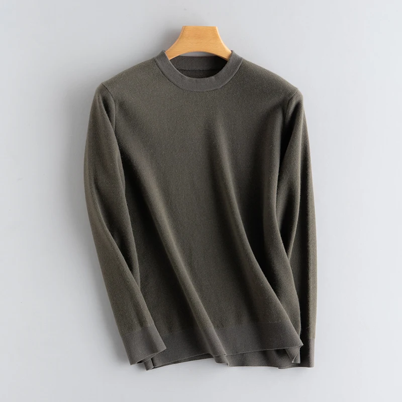 2025 Autumn Winter New Thickened 100% Pure Cashmere Men's Crew Neck Sweater Comfortable Warm Pullover Versatile Base Shirt