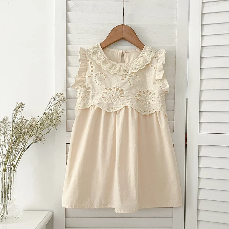 Girl'S Princess Dress New Fashion Kids Lace Embroidered Sleeveless Dress For Children's Sweet Vest Dress Korean Style