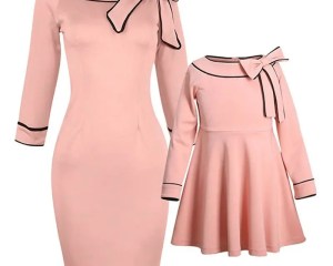 Pink Women Kids Girls Dress Family Matching Outfits Clothes Long Sleeve Wedding Party Dresses For Mother And Daughter Dress
