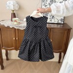 New Kids Casual Polka Dot Cute Bow Decoration Print Sleeveless Dress 1 Pc 2-7 Years Girls Party Fashion Clothes