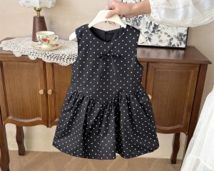 New Kids Casual Polka Dot Cute Bow Decoration Print Sleeveless Dress 1 Pc 2-7 Years Girls Party Fashion Clothes