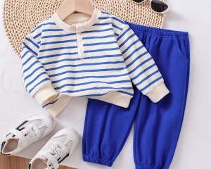 Newborn Boy Casual Two-Piece Set Striped Top + Blue Pants Adorable Toddler Boy Outfit Baby Boy Clothes